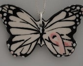 Pink Ribbon Butterfly Necklace Handmade Ceramic 5 dollar donation to Susan G. Komen for the Cure included with the sale of this necklace