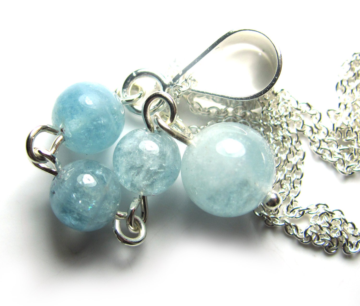 Throat Chakra Pendant, Chakra Necklace, Meditation Necklace in Aquamarine Gemstones & Sterling Silver