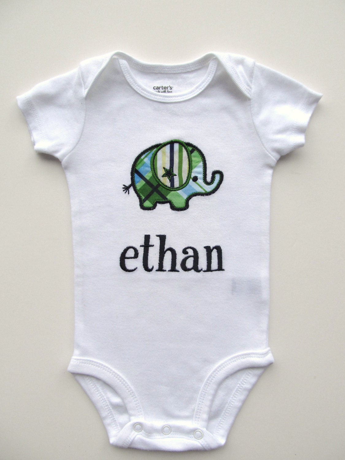 Personalized Elephant Onesie-Personalized Embroidered Elephant Onesie- Baby Boy Onesie- Applique Elephant Onesie