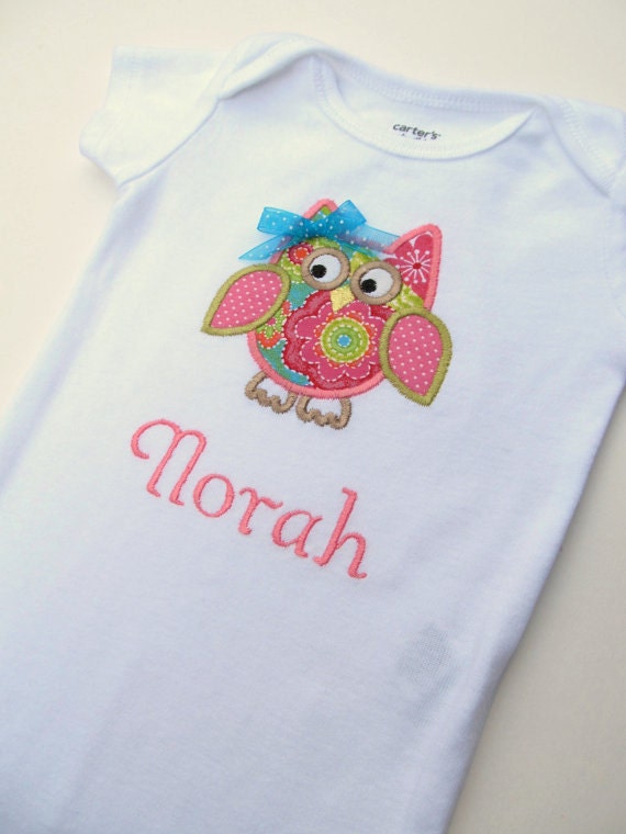Personalized Patchwork Owl Onesie-Personalized Embroidered Owl Onesie- Baby Girl Onesie- Infant Bodysuit- Applique Owl Onesie