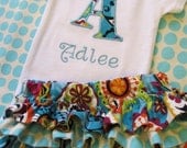 Personalized Initial Onesie and Diaper Cover Set- Embroidered Onesie and Diaper Cover Set-Personalized Embroidered Onesie- Aqua Paisley
