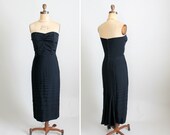 Vintage 1950s Dress : 50s Black Strapless Wiggle Evening Dress with Fishtail Hem