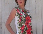 Vintage 50s 60s Hawaiian  Dress Hibiscus  print  M / L