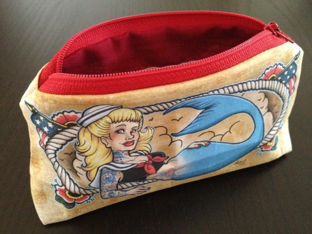 Mermaid Sailor Pinup Pouch - Cosmetic Makeup Pencil Bag