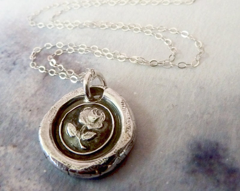 English Rose. Wax Seal Necklace. Wax Seal Jewelry in Recycled Fine Silver. Great Gift for Bridesmaids