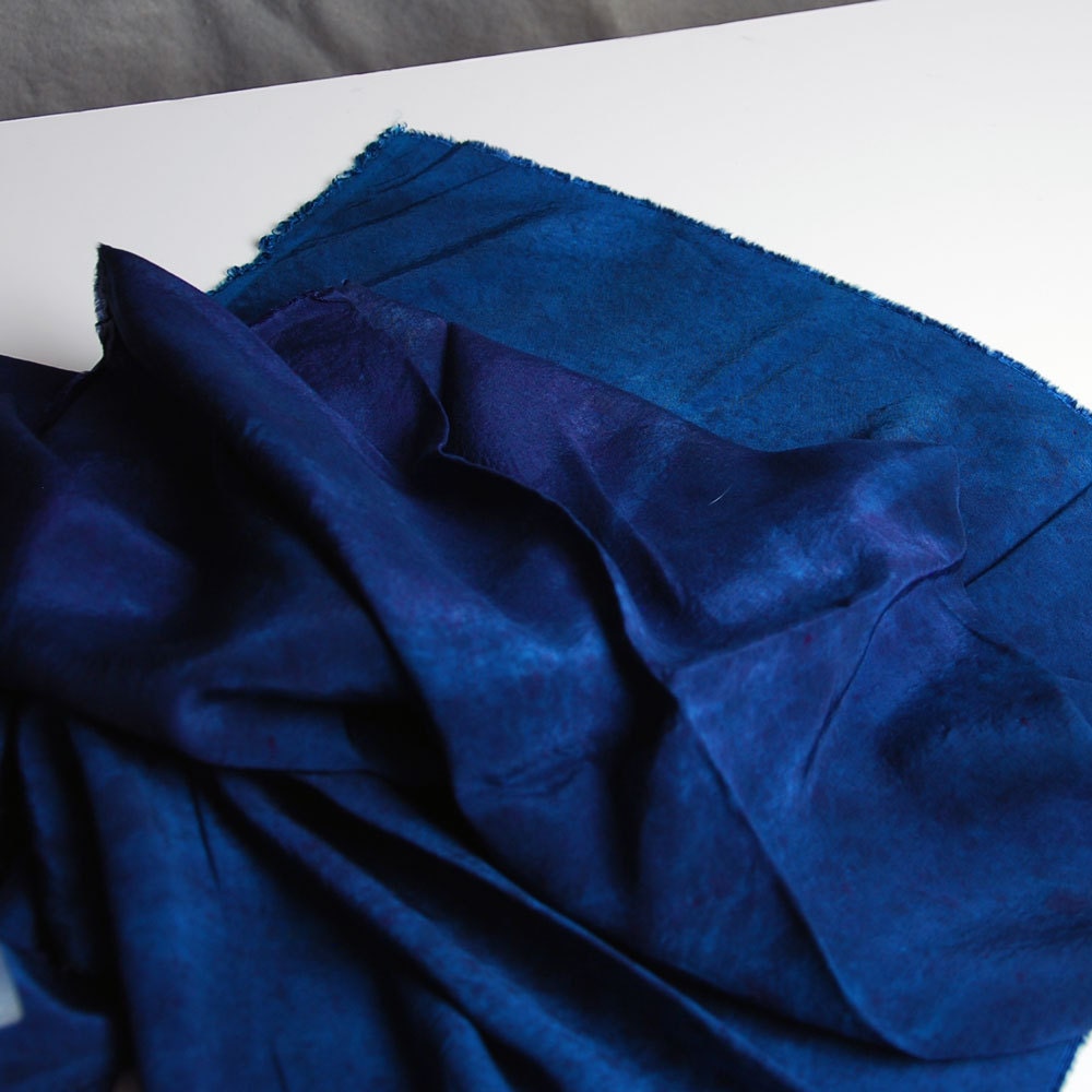 Hand-dyed Rayon Satin, Speckled Blue, Multi, Half yard