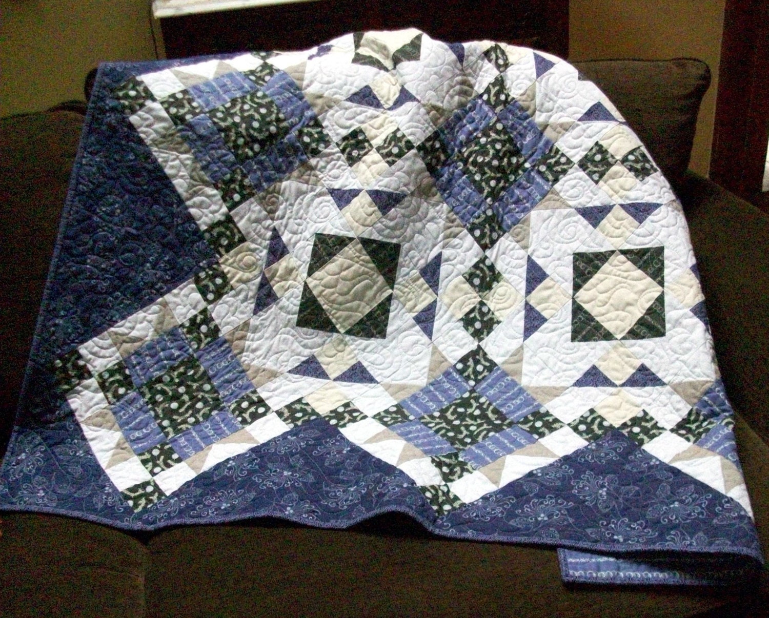 Contemporary Deep Purple and Brown Lap Quilt or Wall Hanging  51" X 51"