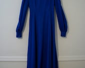 Vintage 70s royal blue maxi dress with scoop neckline - size small - FREE shipping worldwide
