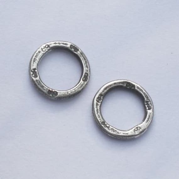 12mm Stamped Ring Links Karen Hill Tribe Thai Silver 2 pcs. HT-159