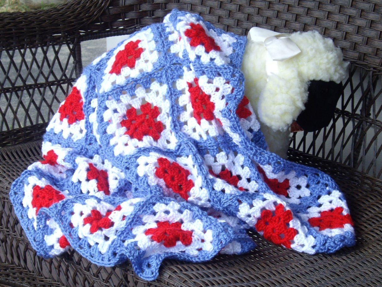 Americana Crocheted Baby Blanket - KathyRosewoodCottage