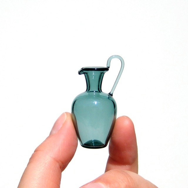 Miniature Pitcher in Teal, Hand Blown Glass