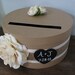 Rustic Round Wedding Card Box Wood Personalized Tag Ivory Ranunculus DIY with ivory and Burlap and large Ivory Rose