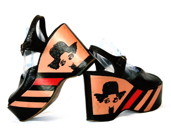 70s CHARLIE CHAPLIN vintage Iconic & Classic vegan vinyl wedge platform shoes