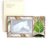 Stained Glass Picture Frame Beige Brown Green Tree 4 x 6 4x6  Fathers Day Handmade OOAK