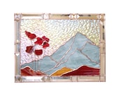 Mountain Poppies Stained Glass Panel Suncatcher Red Stained Glass Window Panel Handmade OOAK