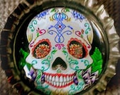 Dio de los Muertos Happy Sugar Skull bottle cap magnet