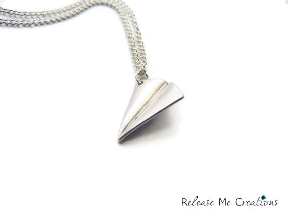 Silver Paper Airplane Charm Necklace