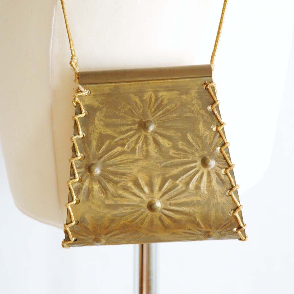 SALE Gold Tooled Metal and Leather Small Crossbody Purse