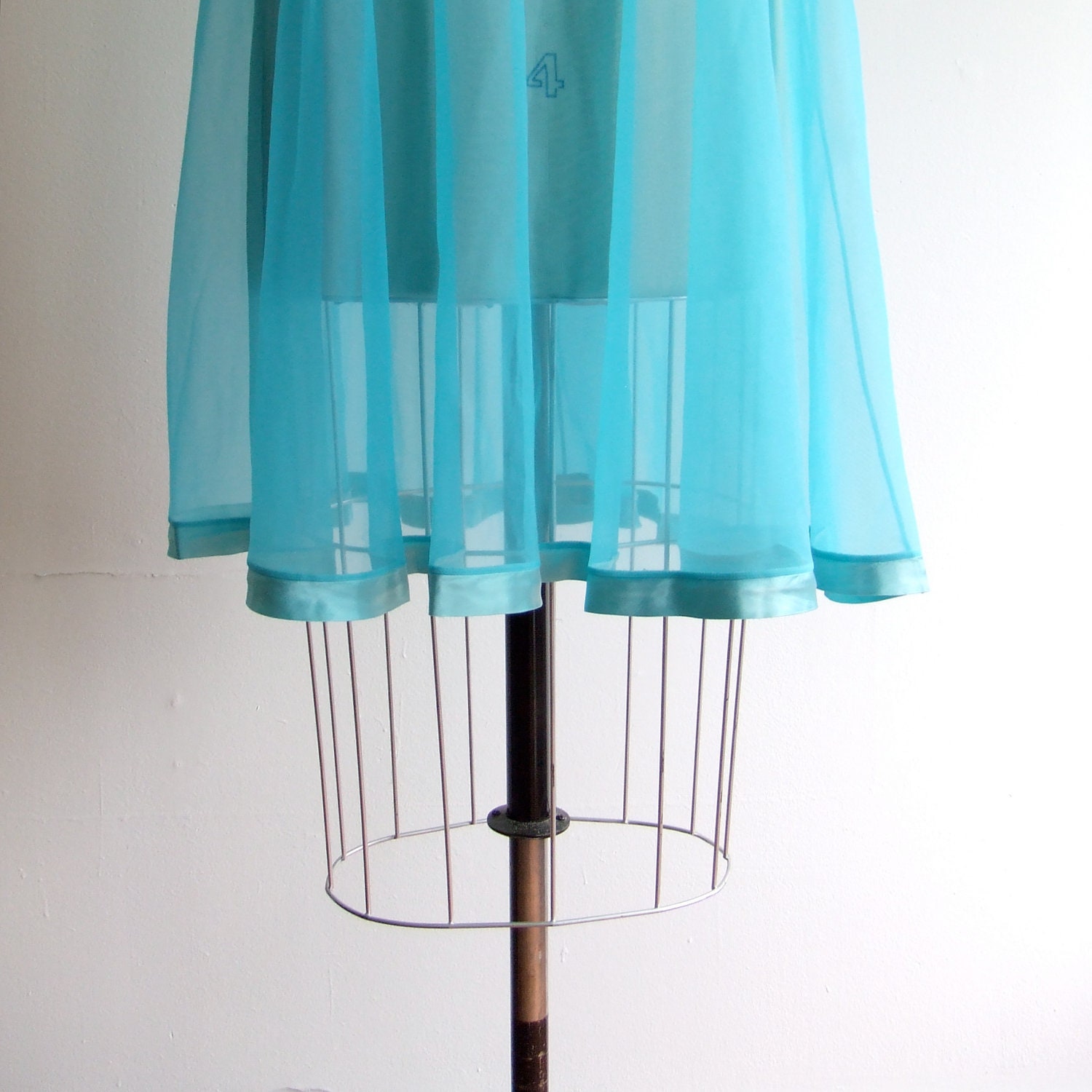 SALE////vintage 1960s tourquise blue nylon chiffon baby doll lingerie
