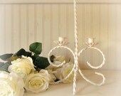 Vintage White Twisted Metal Double Candle Holder...Perfect Wedding Decor