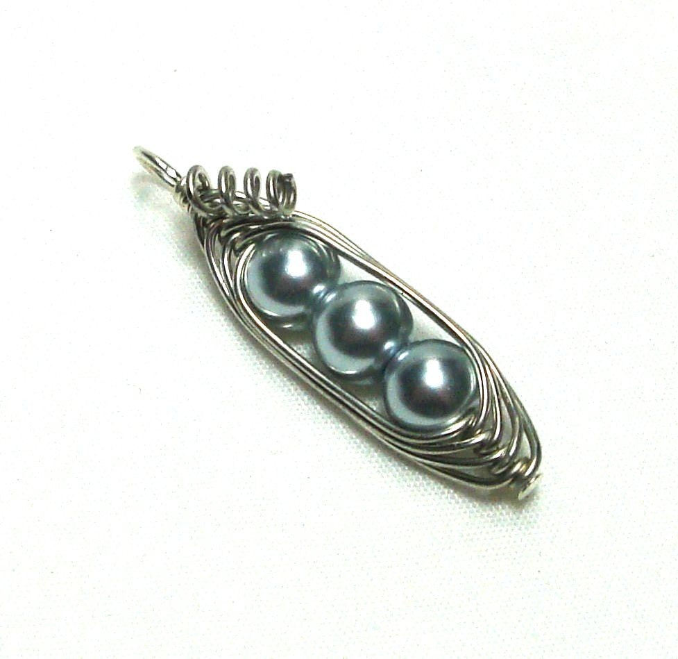 Three Peas in a Pod Pendant, Pea Pod Necklace, Silver Pearls or Personalize