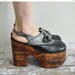 FINAL 60% OFF SALE..//.. vintage 1970s wood platforms / rare 70s size 9 platforms / 70s disco heels