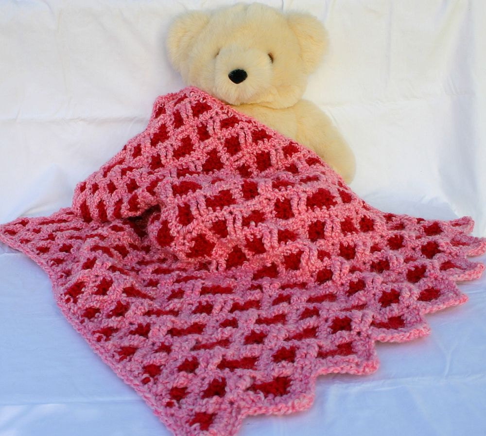 Baby hearts blanket pink red girl afghan thick soft infant blankie newborn throw ripple wrap Valentines Day crib decor