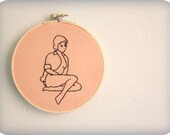 embroidery hoop art GIRL IN PINK original vintage inspired portrait pin up girl wall art