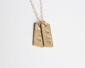 Hand Stamped Necklace - Tiny Initial Tags - Rectangle - As Seen In Flutter Mag