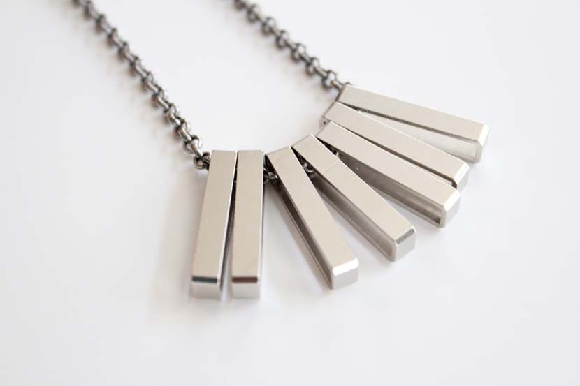 Long Steel Fringe Necklace - Fringey Rectangle Links - Silver