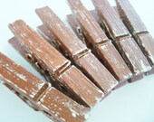 Cinnamon & Cream (Brown/Ivory) Distressed Mini Clothes Pins - Rustic 6 Pack