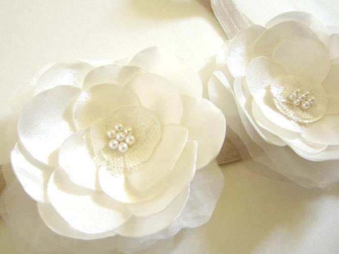 Flower Girl Headband white or ivory Satin Flower Handmade