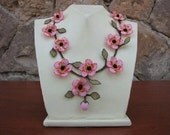 Wild Pink  Roses Crochet Necklace