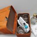vintage leather two compartment case // camera // portable bar // overnight bag // lawn bowlers case