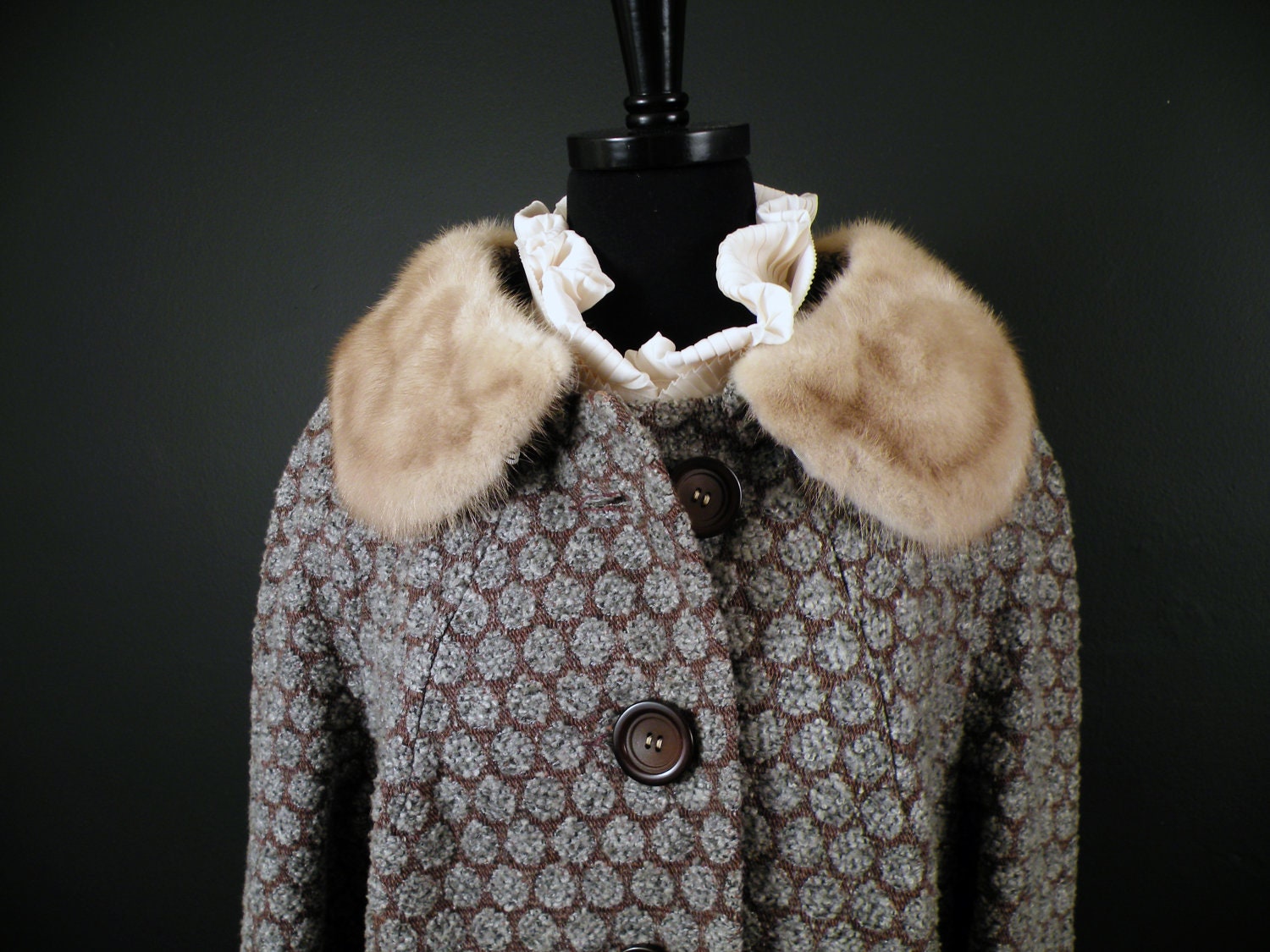 Vintage Ladies' Jacquard Weave Coat with Blonde Mink Collar