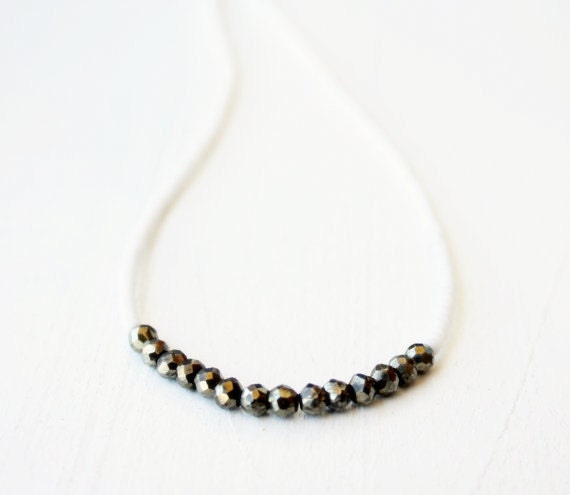 White beads and Pyrite beaded necklace / summer bohemian jewelry / silver metallic pyrite necklace / Handmade FREE SHIPPING