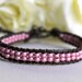 Leather Wrapped Beaded Bracelet with Frosted Pink Glass Seed Beads