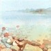 Foggy and Clear Watercolor Beach Painting 5x5" Giclee Print