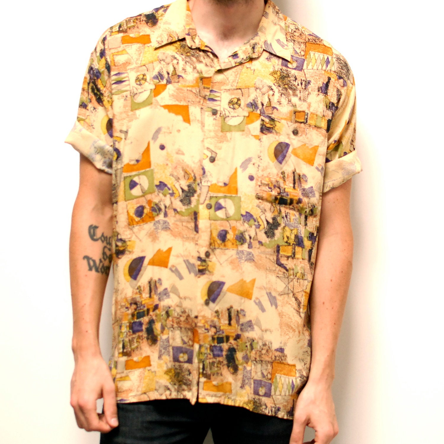 FRESH PRINCE abstract print RAYON short sleeve button up shirt