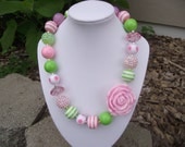 Pink, Green, and White Chunky Necklace, Bubblegum Necklace, Gumball Necklace, Women, Teen, Girl, Toddler, Gift, Photo Prop