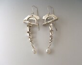 Twisted sterling earrings with cast twigs and freshwater pearls
