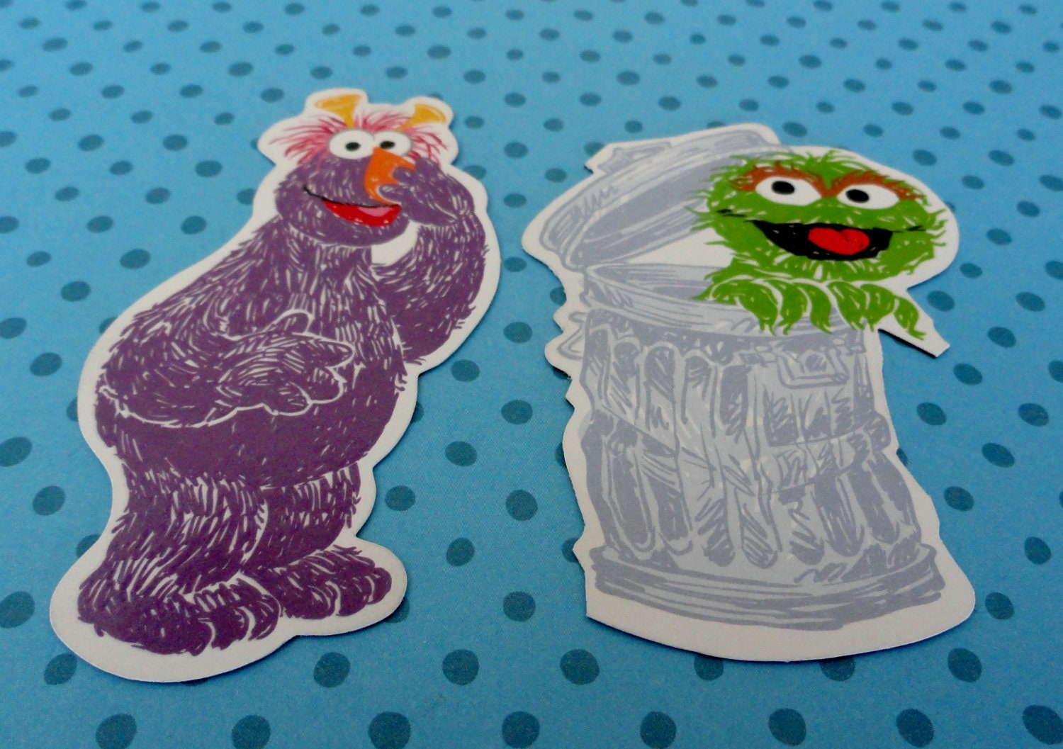 Telly Thinks Oscar The Grouch Should Take Out The Trash Set of 2 MAGNETS  Sesame Street PBS Educational Daycare School Teacher Home Gift