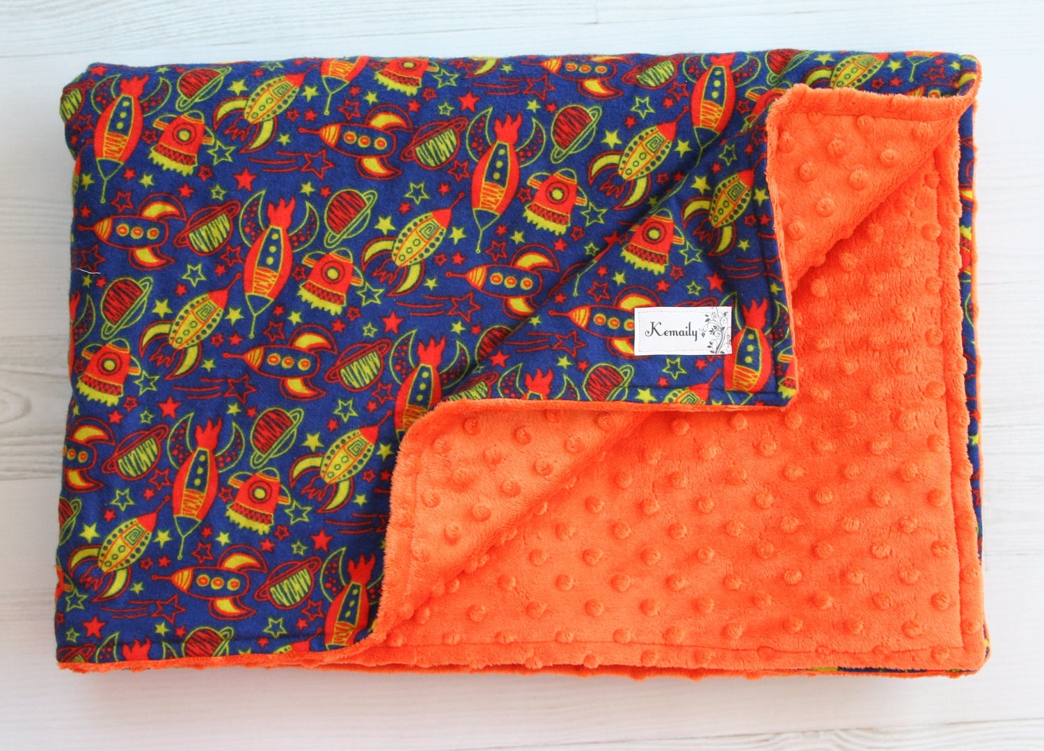 Rocketship Minky Baby Blanket From Kemaily