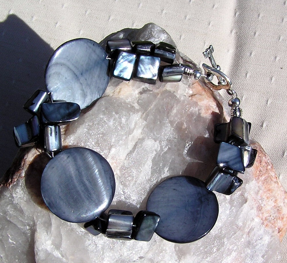 Black Mother of Pearl Bracelet - "Black Orchid"