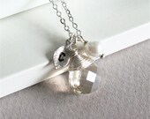 Personalized Birthstone Light Champagne Crystal  and Pearl Necklace, One Leaf  Initial, Initial Necklace
