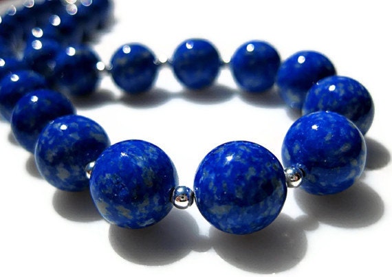 Statement Lapis Necklace Sapphire Blue Lapis Lazuli Sterling Silver Strand Beaded Gemstone Jewelry Lapis Jewelry Wedding Jewelry - MsBsDesigns