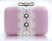 Lilac Purple White Lace Box Clutch Leather Pearl Evening Prom Party Over Shoulder Bag Daily Messenger Purse Minaudiere