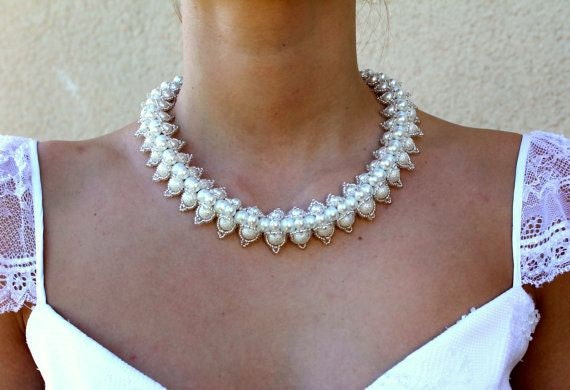 WEDDING NECKLACE, Bridal Necklace, White Pearl Seed Bead Bridal Necklace, Bridal Accessories, Wedding Accessories