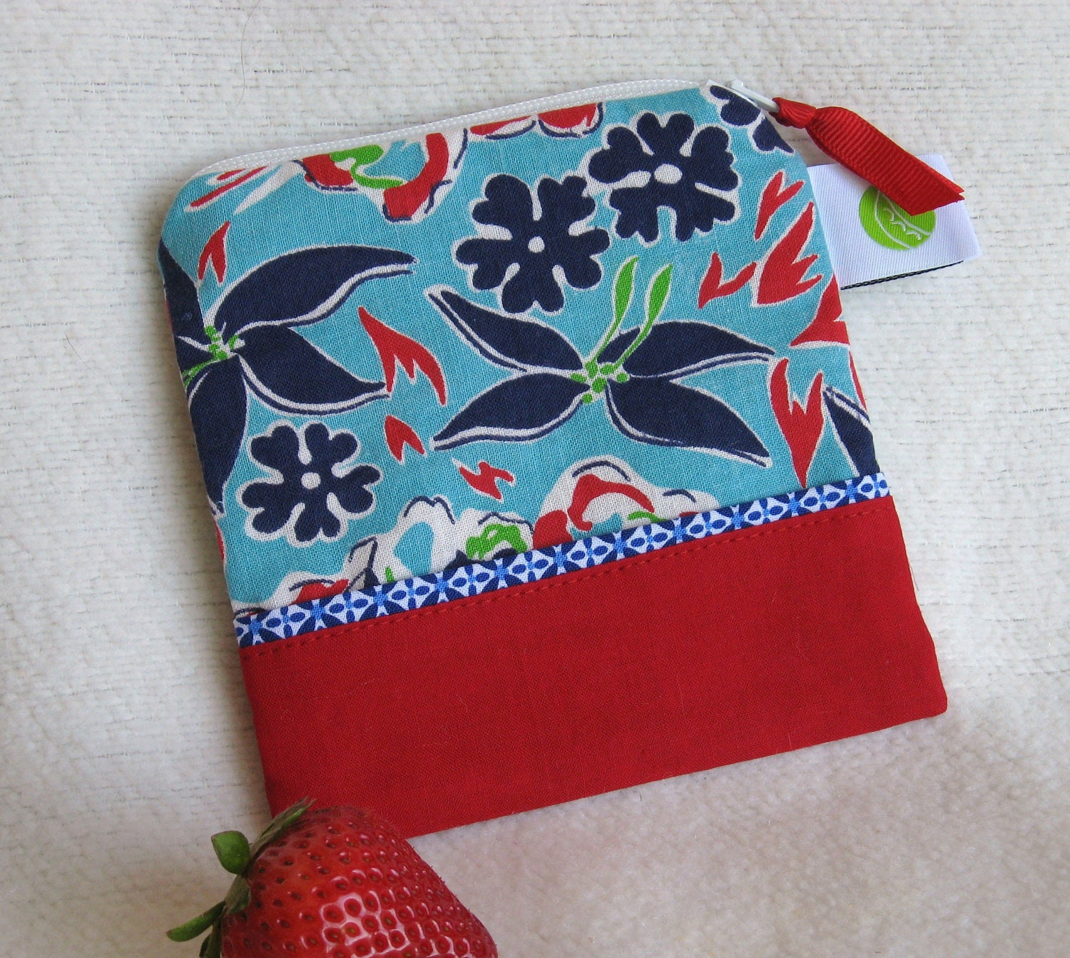 Tropical Vintage Flour Sack Mini Snack Sack, Crayon Bag, Pacifier Pouch - 5" x 5"- Zippered, Nylon lined, Reusable, Washable