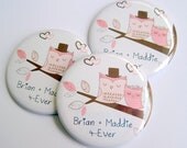 Owl Wedding Favors - 50 Personalized Button Magnets - 2.25 Inch Custom Magnets